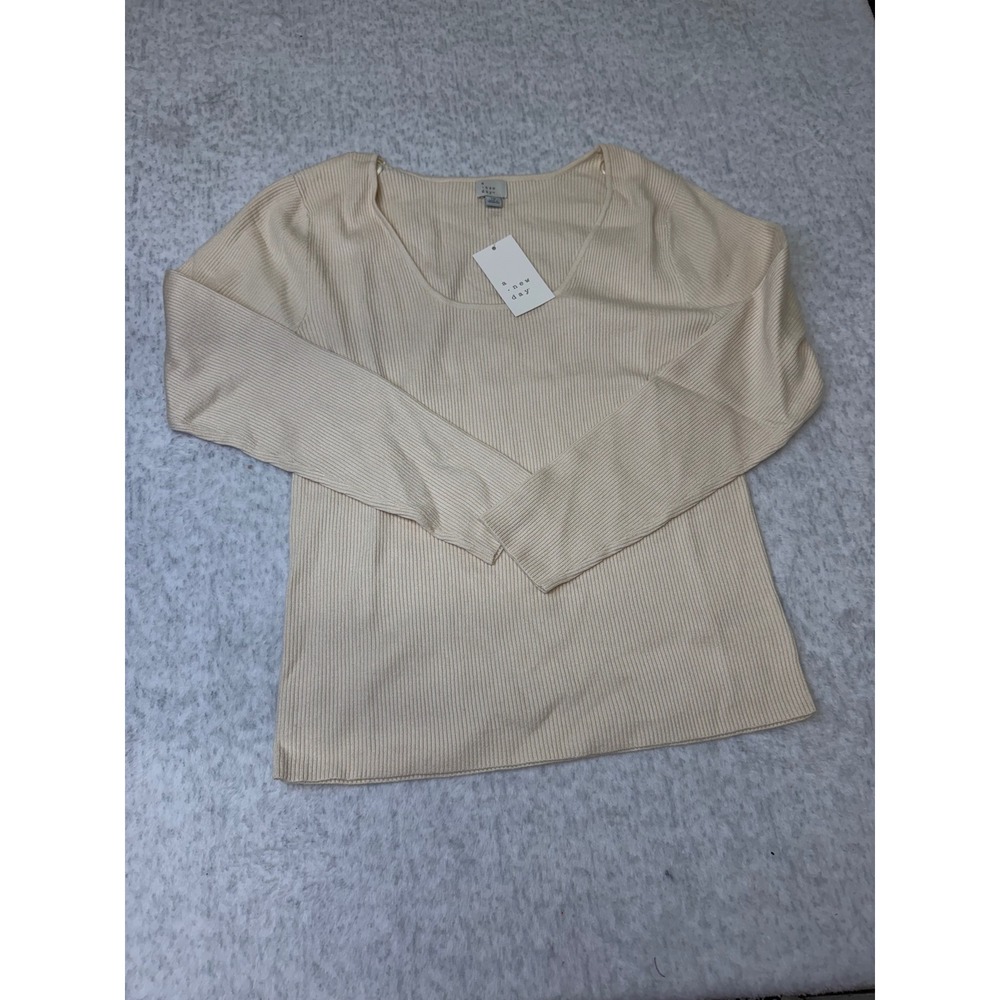 A New Day Womens Ribbed Long Sleeve Scoop Neck Top Cream Size 3x NWT